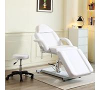 LSBIKE Hydraulic Beauty Bed with stool 360°Swivel Adjustable Massage Bed Reclining Salon Chair Lash Bed with Removable Armrests Headrest Massage Table Set for Spa Salon Tattoo Facial (White)