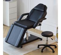 LSBIKE Hydraulic Beauty Bed with Stool - 360° Swivel Adjustable Massage Reclining Salon Lash Bed with Removable Armrests & Headrest - Massage Table Set for Spa Salon Tattoo Facial (Black)