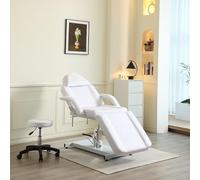 LSBIKE Hydraulic Beauty Bed with Stool - 360° Swivel Adjustable Massage Reclining Salon Lash Bed with Removable Armrests & Headrest - Massage Table Set for Spa Salon Tattoo Facial (White)