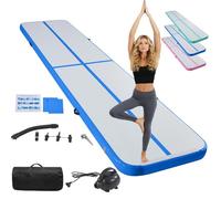 LSBIKE Inflatable Tumble Track Gymnastics Mat, 3m/4m/5m/6m Air Mat with Pump, Portable Air-Filled Tumbling mat for Home, Cheer, Yoga, Kids & Adults - Non-Slip & Waterproof (Blue, 3m/10ft)