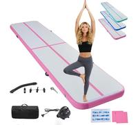 LSBIKE Inflatable Tumble Track Gymnastics Mat, 3m/4m/5m/6m Air Mat with Pump, Portable Air-Filled Tumbling mat for Home, Cheer, Yoga, Kids & Adults - Non-Slip & Waterproof (Pink, 5m/16ft)