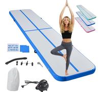 LSBIKE Inflatable Tumble Track Gymnastics Mat, 3m/4m/5m/6m Air Mat with Pump, Portable Air-Filled Tumbling mat for Home, Cheer, Yoga, Kids & Adults - Non-Slip & Waterproof (Blue, 5m/16ft)