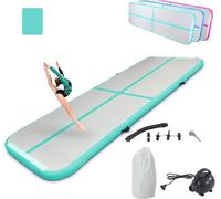 LSBIKE Inflatable Tumble Track Gymnastics Mat, 3m/4m/5m/6m Air Mat with Pump, Portable Air-Filled Tumbling mat for Home, Cheer, Yoga, Kids & Adults - Non-Slip & Waterproof (Green, 4m/13ft)