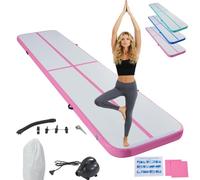LSBIKE Inflatable Tumble Track Gymnastics Mat, 3m/4m/5m/6m Air Mat with Pump, Portable Air-Filled Tumbling mat for Home, Cheer, Yoga, Kids & Adults - Non-Slip & Waterproof (Pink, 6m/20ft)