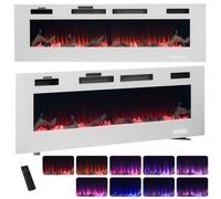 LSBIKE Ultra-Slim 8cm Electric Fireplace, Wall-Mounted/Recessed/Freestanding, 24 Flame Colours, Electric Heating Fireplace Inserts with Remote, Modern LED Fire for Living Room Bedroom (White, 50INCH)