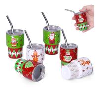 LSBIYUTEFO Mini Shot Glasses with Lids and Straws, 3 oz Cute Christmas Style Stainless Steel Insulated Sublimation Tumbler Cup for Drink Cocktail Bar Beach Party Gift