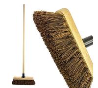 LSC 10” Broom Outdoor Yard Broom Stiff Sweeping Brush with Wooden Handle Natural Bassine Hard Bristles Garden Brooms for Cleaning Gardens Yards Driveways Warehouse (PACK OF 1)