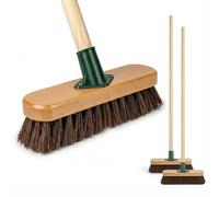 LSC 10” Deck Scrubber Brush with Handle Stiff Bassine Bristles Outdoor Broom Wooden Handle Heavy Duty Floor Scrub Brush for Patio Decking Garden Pathways & Yard Cleaning (PACK OF 2)