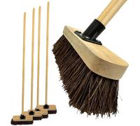 LSC 10” Garden Broom with Wooden Handle - Heavy Duty Outdoor Yard Brush with Stiff Bristles Durable Support Bracket Broom for Sweeping Patio & Yard (PACK OF 4)