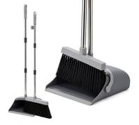 LSC Long Handle Dustpan and Brush Set Adjustable Handle Upright Broom | Long Adjustable Handle,Upright Broom and Dustpan Combo, With Teeth, Soft Sweeping Brush, For Indoor Outdoor Floor Cleaning
