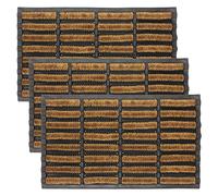 LSC Tuff Scrape Extra Large Door Mat Heavy Duty Outdoor Doormats Removes Grass, Mud and Dirt 100% Natural Coir Bristle with Rubber Backing Machine Washable Doormats (nbs Pack of 3, 45 x 75 cm)