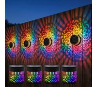 Lscsdf Seven-Color Changing Solar Mandala Projection Wall Light Decorative Solar Mandala Lights Outdoor Waterproof Metal Fence Lights for Yard Garden Post Patio Backyard Decor(4pcs)