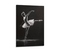 LSCUTBN White Ballerina Poster on Black Background Poster Decorative Painting Canvas Wall Posters And Art Picture Print Modern Family Bedroom Decor Posters 12x18inch(30x45cm)