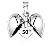 LSDesigns 50th I Love You Heart Charm Bead Necklace Pendant 925 Sterling Silver fits Pandora Moments Women's Charms Bracelet - 50 Birthday Gift for Her Women Sister Wife Mum