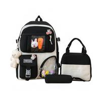 LsdgFriday 4Pcs Cute Backpack Set Kawaii School Backpack Aesthetic Backpack with Pendant for Teen Girls to School Supplies, Clear Black, One Size