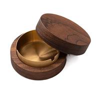 LSDLOUYAQNG Ashtray Ashtray Walnut Ashtray Simple Wooden Ashtray With Cover to Ash From Flying Ashtray is Naturally Round Without Decoration Indoors outdoor Ash Tray(Gold)