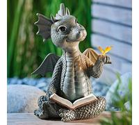 LSDZHK Courtyard Dragon Sculpture Wall Decoration, Weatherproof Resin Statue Miniatures, Lovely Resin Garden Dragon Statue Art Figurines Decor Ornaments for Patio Yard (Style C)
