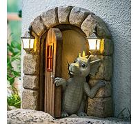 LSDZHK Courtyard Dragon Sculpture Wall Decoration, Weatherproof Resin Statue Miniatures, Lovely Resin Garden Dragon Statue Art Figurines Decor Ornaments for Patio Yard (Style B)