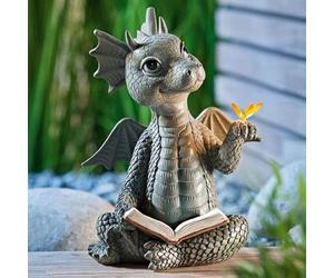 LSDZHK Courtyard Dragon Sculpture Wall Decoration, Weatherproof Resin Statue Miniatures, Lovely Resin Garden Dragon Statue Art Figurines Decor Ornaments for Patio Yard (Style C)