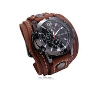 LSENZAO2020 Steampunk Bracelet Watch for Men Medieval Manual Suture Wide Band Leather Vintage Wristwatch Outdoor Fashion Large Dial Quartz Watch,Brown