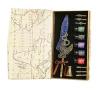 LSFCHYBY Gemstone Quill Pen and Ink Set,Feather Pen Ink Set, Wax Seal Stamp Set, Feather Calligraphy Pen Set,Various Holiday (Mechanical navy blue)