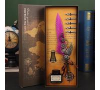 LSFCHYBY Quill Feather Pen and Ink Set,Calligraphy Set,Calligraphy Kits Include Antique Quill Feather Pen,5Nibs,1 Bottles Inks,Pen Holder for Beginners Birthday Gift