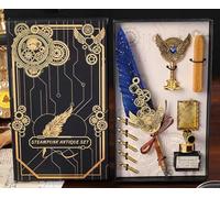 LSFCHYBY Quill Feather Pen and Ink Set,Calligraphy Set,Calligraphy Kits Include Antique Quill Feather Pen,5Nibs,1 Bottles Inks,Pen Holder,Seal Stamp and Wax,for Beginners Birthday Gift (navy blue)