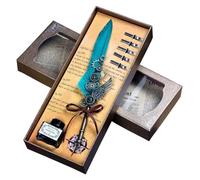 LSFCHYBY Quill Feather Pen and Ink Set,Calligraphy Set,Calligraphy Kits Include Antique Quill Feather Pen,5Nibs,1 Bottles Inks,Pen Holder for Beginners Birthday Gift (European Green)