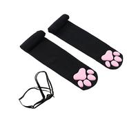 LSFYSZD Cat Paw Pad Thigh High Socks for Girls Women Cosplay Silicone 3D Kitten Claw Over The Knee Stockings Tights (Z Black Socks+Leg Belt, One Size)