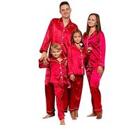 LSFYSZD Christmas Pajamas for Family Xmas Family Matching Pyjamas 2pcs Pjs Sets Adult Kids Baby Holiday Loungewear Nightwear Sleepwear Jammies (Men, XXXL, Red Satin Button 2pcs Set)