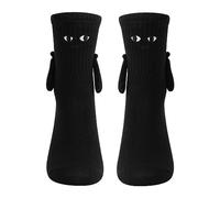 LSFYSZD Couple Novelty Socks Cartoon Magnetic Holding Hands Socks Cute Elastic Walking Socks for Women Men Clothing Accessory (Black Smiley Face, One Size)
