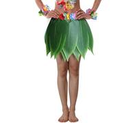 LSFYSZD Leaf Hula Skirt Hula Green Leaves Skirt with Artificial Flowers Hawaiian Grass Skirt for Summer Luau Halloween Party Costume (Green with 10PCS Leaves, ONE Size)