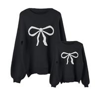 LSFYSZD Mommy and Me Family Matching Outfits Long Sleeve Crew Neck Knit Sweaters Mama&Mini Embroidery Jumpers Pullover Tops for Women Girls (Mini, 8-9 Years, Y10232-Black Bow)