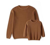 LSFYSZD Mommy and Me Family Matching Outfits Long Sleeve Crew Neck Knit Sweaters Mama&Mini Embroidery Jumpers Pullover Tops for Women Girls (Mama, S, Z1-Brown)