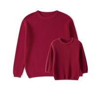 LSFYSZD Mommy and Me Family Matching Outfits Long Sleeve Crew Neck Knit Sweaters Mama&Mini Embroidery Jumpers Pullover Tops for Women Girls (Mini, 7-8 Years, Z1-Burgundy)