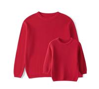 LSFYSZD Mommy and Me Family Matching Outfits Long Sleeve Crew Neck Knit Sweaters Mama&Mini Embroidery Jumpers Pullover Tops for Women Girls (Mama, M, Z1-Poppy Red)