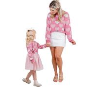 LSFYSZD Mommy and Me Family Matching Outfits Long Sleeve Crew Neck Knit Sweaters Mama&Mini Embroidery Jumpers Pullover Tops for Women Girls (Mini, 11-12 Years, Pearl Light Pink)
