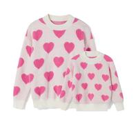 LSFYSZD Mommy and Me Family Matching Outfits Long Sleeve Crew Neck Knit Sweaters Mama&Mini Embroidery Jumpers Pullover Tops for Women Girls (Mini, 2-3 Years, Love Heart Pink Beige)