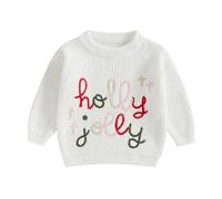 LSFYSZD My First Christmas Knit Sweater Toddler Baby Girls Boys Tractor Embroidery Long Sleeve Winter Warm Knitwear Pullover Jumper Tops (T92401-Holly Jolly White, 12-18 Months)