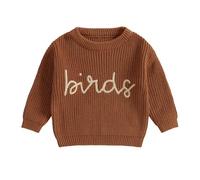LSFYSZD My First Christmas Knit Sweater Toddler Baby Girls Boys Tractor Embroidery Long Sleeve Winter Warm Knitwear Pullover Jumper Tops (T95627-Bird Brown, 5-6 Years)