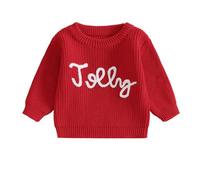 LSFYSZD My First Christmas Knit Sweater Toddler Baby Girls Boys Tractor Embroidery Long Sleeve Winter Warm Knitwear Pullover Jumper Tops (JOLLY Red#2, 12-18 Months)