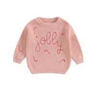 LSFYSZD My First Christmas Knit Sweater Toddler Baby Girls Boys Tractor Embroidery Long Sleeve Winter Warm Knitwear Pullover Jumper Tops (Jolly-Pink, 18-24 Months)
