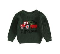 LSFYSZD My First Christmas Knit Sweater Toddler Baby Girls Boys Tractor Embroidery Long Sleeve Winter Warm Knitwear Pullover Jumper Tops (Tractor-Dark Green, 6-9 Months)