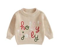 LSFYSZD My First Christmas Knit Sweater Toddler Baby Girls Boys Tractor Embroidery Long Sleeve Winter Warm Knitwear Pullover Jumper Tops (T92401-Holly Jolly Khaki, 2-3 Years)