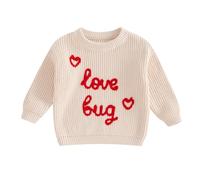 LSFYSZD My First Christmas Knit Sweater Toddler Baby Girls Boys Tractor Embroidery Long Sleeve Winter Warm Knitwear Pullover Jumper Tops (Love Bug-Beige, 3-4 Years)