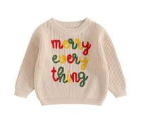 LSFYSZD My First Christmas Knit Sweater Toddler Baby Girls Boys Tractor Embroidery Long Sleeve Winter Warm Knitwear Pullover Jumper Tops (Merry Everything Beige, 2-3 Years)