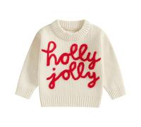 LSFYSZD My First Christmas Knit Sweater Toddler Baby Girls Boys Tractor Embroidery Long Sleeve Winter Warm Knitwear Pullover Jumper Tops (Holly Jolly-White#1, 0-6 Months)