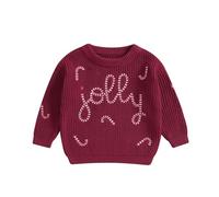 LSFYSZD My First Christmas Knit Sweater Toddler Baby Girls Boys Tractor Embroidery Long Sleeve Winter Warm Knitwear Pullover Jumper Tops (Jolly-Red, 18-24 Months)