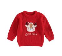 LSFYSZD My First Christmas Knit Sweater Toddler Baby Girls Boys Tractor Embroidery Long Sleeve Winter Warm Knitwear Pullover Jumper Tops (T94640-Deer Red, 12-18 Months)