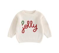 LSFYSZD My First Christmas Knit Sweater Toddler Baby Girls Boys Tractor Embroidery Long Sleeve Winter Warm Knitwear Pullover Jumper Tops (Jolly-White Red Green, 4 Years)